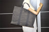 Authentic HERMES Her Line MM Vintage Hand Tote Bag Nylon Gray 8046I