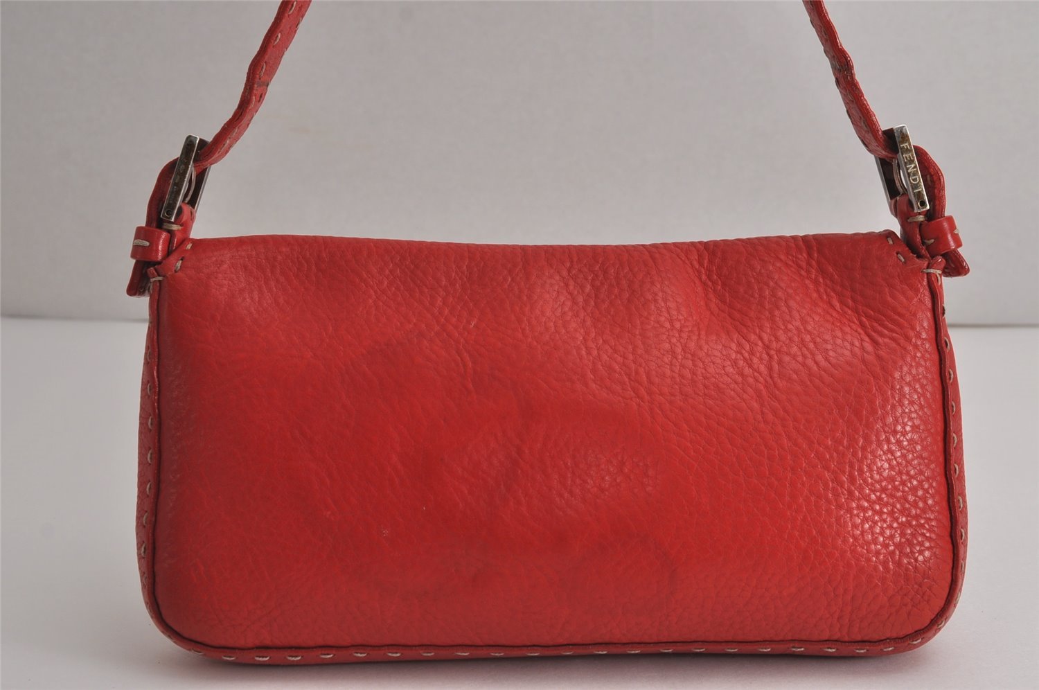 Authentic FENDI Selleria Mamma Baguette Shoulder Hand Bag Leather Red 8046J