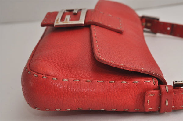 Authentic FENDI Selleria Mamma Baguette Shoulder Hand Bag Leather Red 8046J