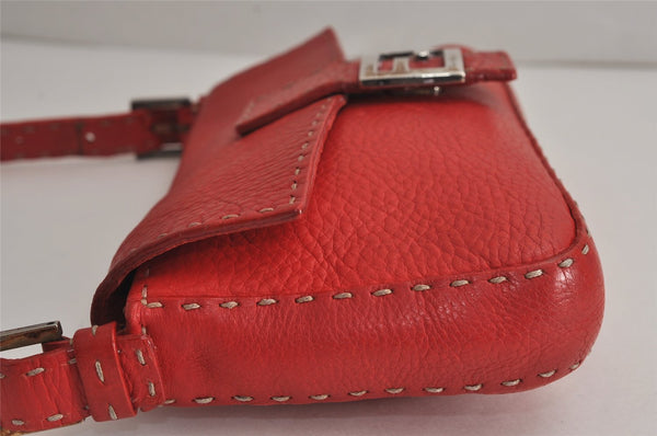 Authentic FENDI Selleria Mamma Baguette Shoulder Hand Bag Leather Red 8046J