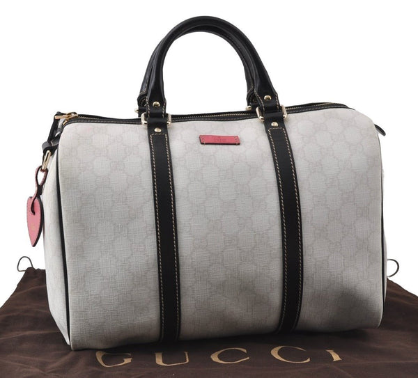 Authentic GUCCI Vintage Hand Boston Bag GG PVC Leather 193603 White 8048I