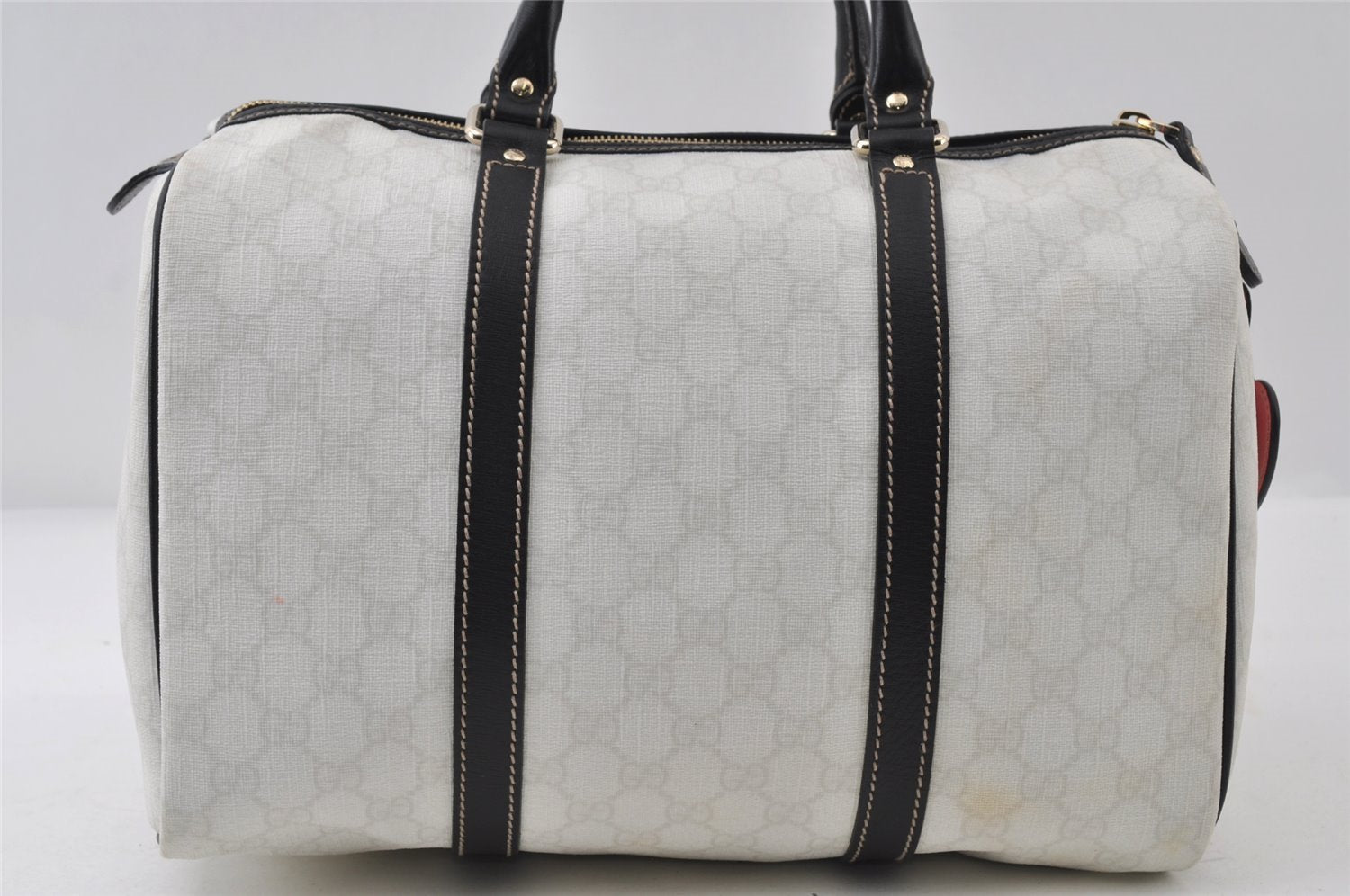 Authentic GUCCI Vintage Hand Boston Bag GG PVC Leather 193603 White 8048I