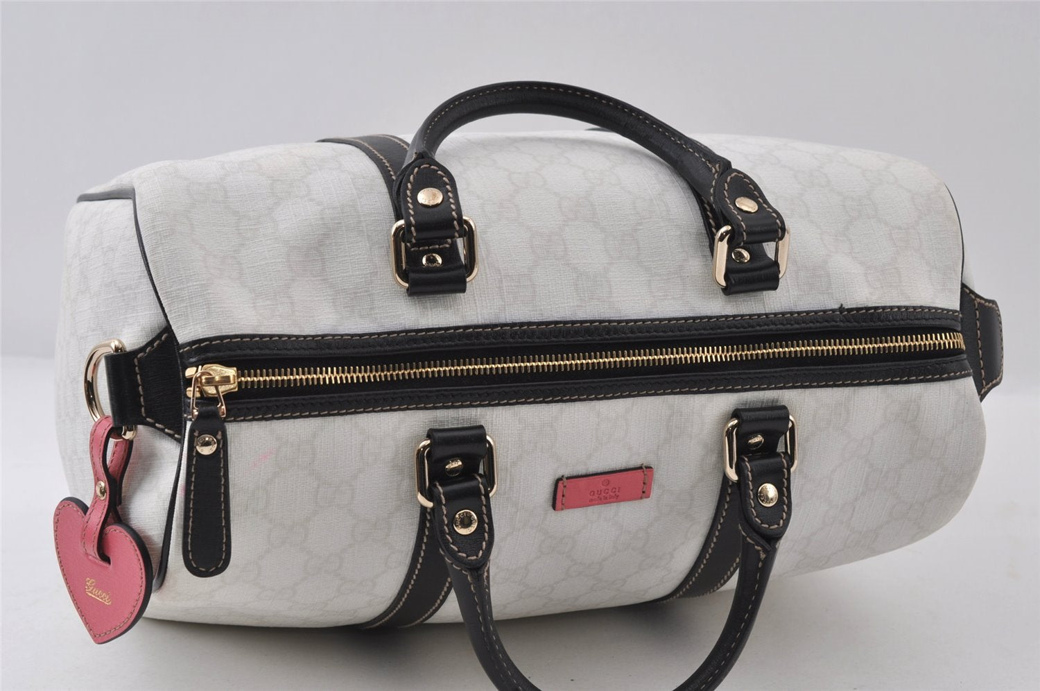 Authentic GUCCI Vintage Hand Boston Bag GG PVC Leather 193603 White 8048I