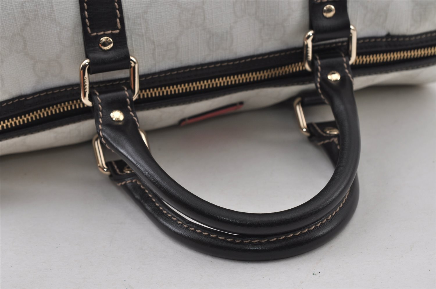 Authentic GUCCI Vintage Hand Boston Bag GG PVC Leather 193603 White 8048I