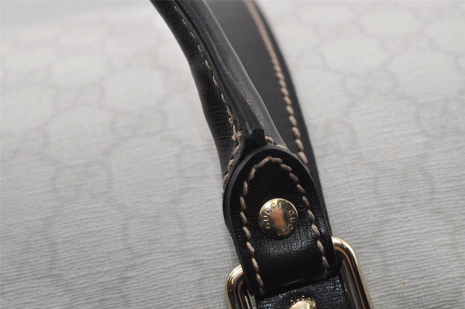 Authentic GUCCI Vintage Hand Boston Bag GG PVC Leather 193603 White 8048I