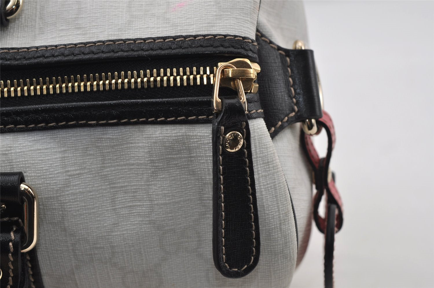 Authentic GUCCI Vintage Hand Boston Bag GG PVC Leather 193603 White 8048I