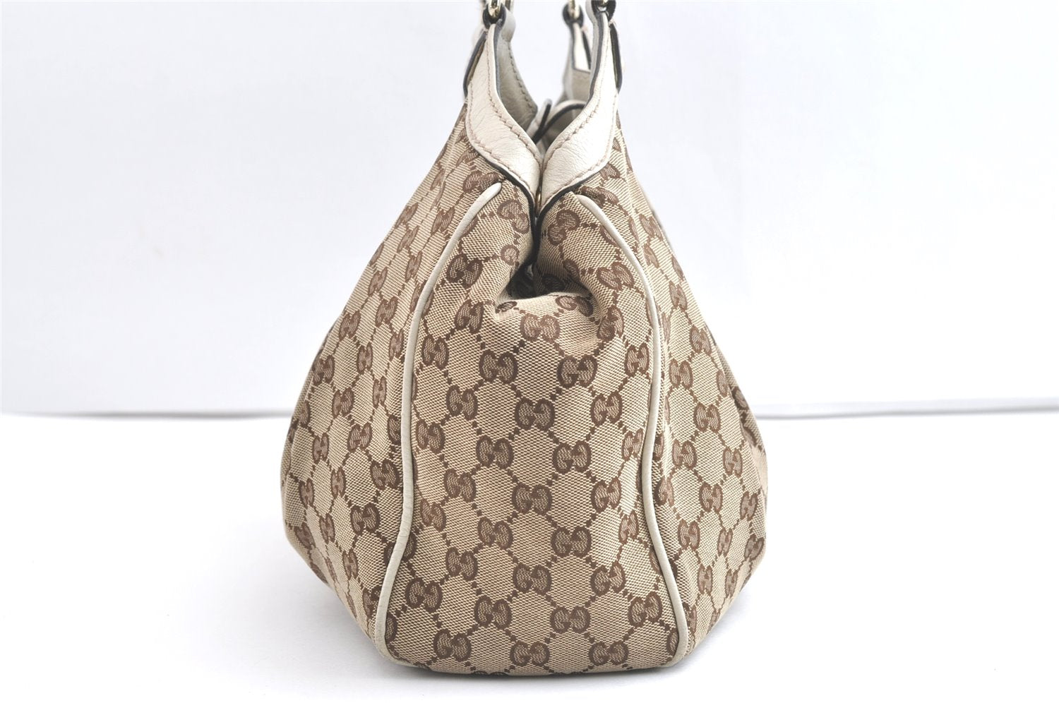 Authentic GUCCI Sukey Hand Tote Bag GG Canvas Leather 211944 Brown 8048J