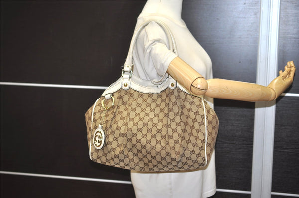 Authentic GUCCI Sukey Hand Tote Bag GG Canvas Leather 211944 Brown 8048J