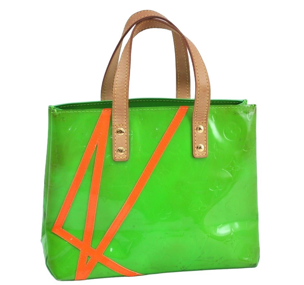 Authentic Louis Vuitton Vernis Fluo Reade PM Hand Bag M91904 Light Green 8049G