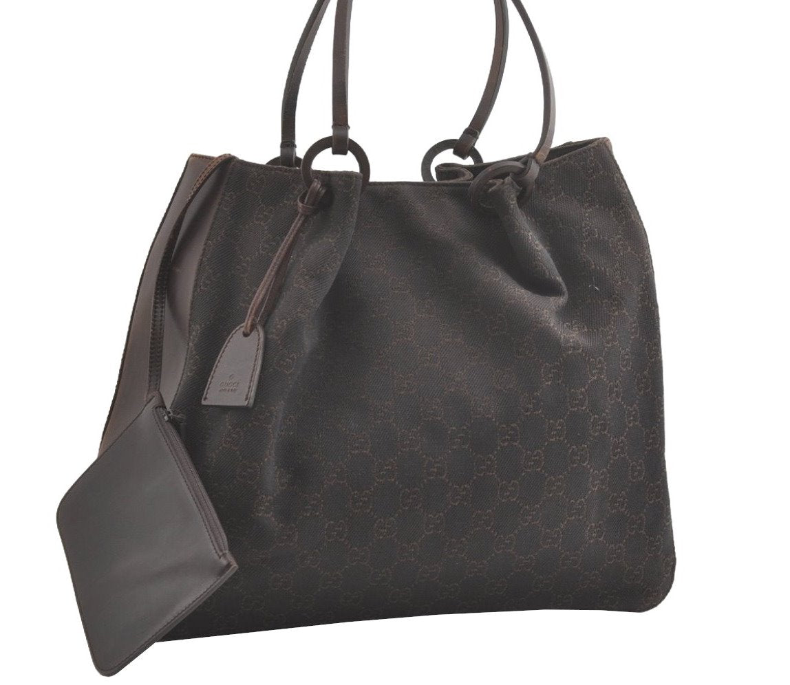 Authentic GUCCI Vintage Shoulder Tote Bag GG Canvas Leather 101920 Brown 8049J