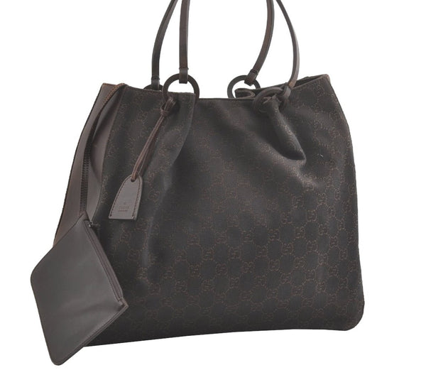 Authentic GUCCI Vintage Shoulder Tote Bag GG Canvas Leather 101920 Brown 8049J