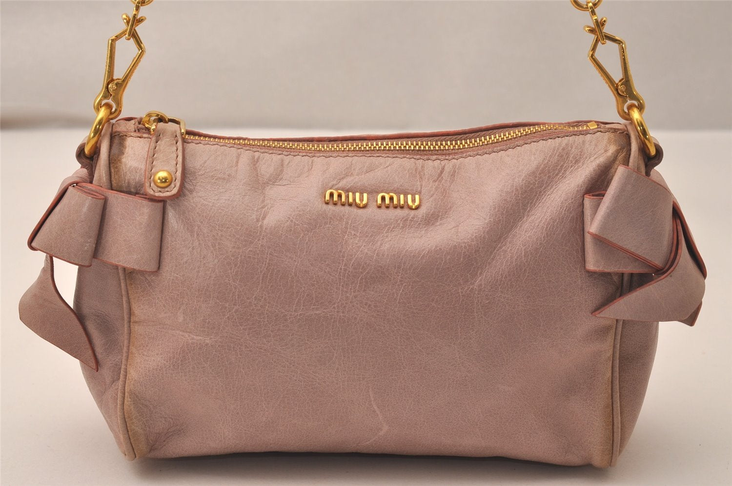 Authentic MIU MIU Vintage Ribbon Leather Shoulder Hand Bag Purse Pink 8050J