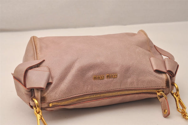 Authentic MIU MIU Vintage Ribbon Leather Shoulder Hand Bag Purse Pink 8050J