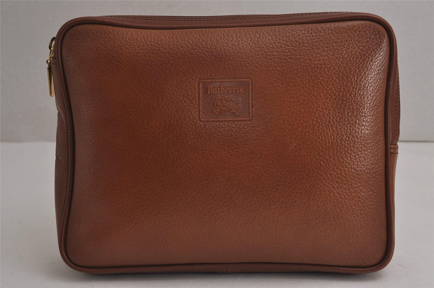Authentic Burberrys Vintage Leather Clutch Hand Bag Purse Brown 8051J