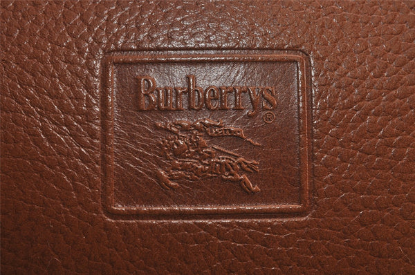 Authentic Burberrys Vintage Leather Clutch Hand Bag Purse Brown 8051J