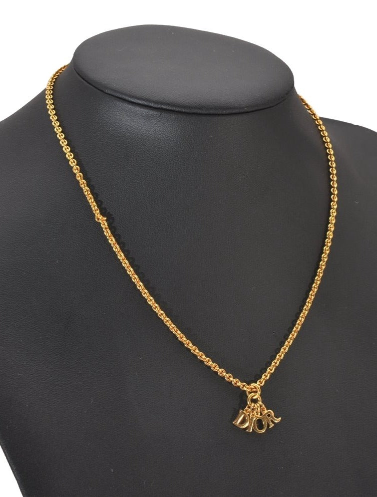 Authentic Christian Dior Gold Tone Chain Pendant Necklace CD 8053I