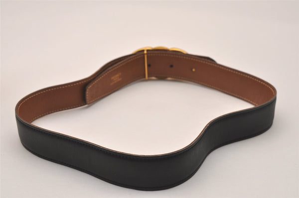 Authentic HERMES Vintage Leather Belt Reversible Size 66cm 26" Black Brown 8055J