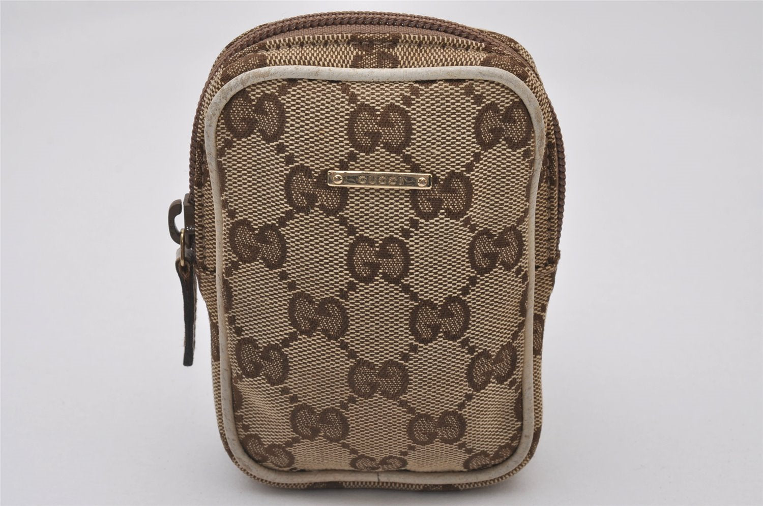Authentic GUCCI Cigarette Case Pouch Purse GG Canvas Leather 115249 Brown 8058I