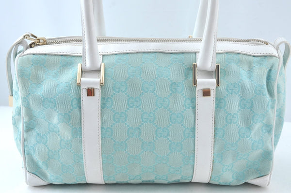 Authentic GUCCI Hand Boston Bag GG Canvas Leather 0000851 Light Blue 8059J