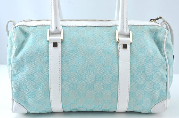Authentic GUCCI Hand Boston Bag GG Canvas Leather 0000851 Light Blue 8059J
