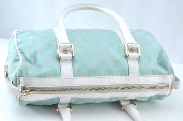 Authentic GUCCI Hand Boston Bag GG Canvas Leather 0000851 Light Blue 8059J