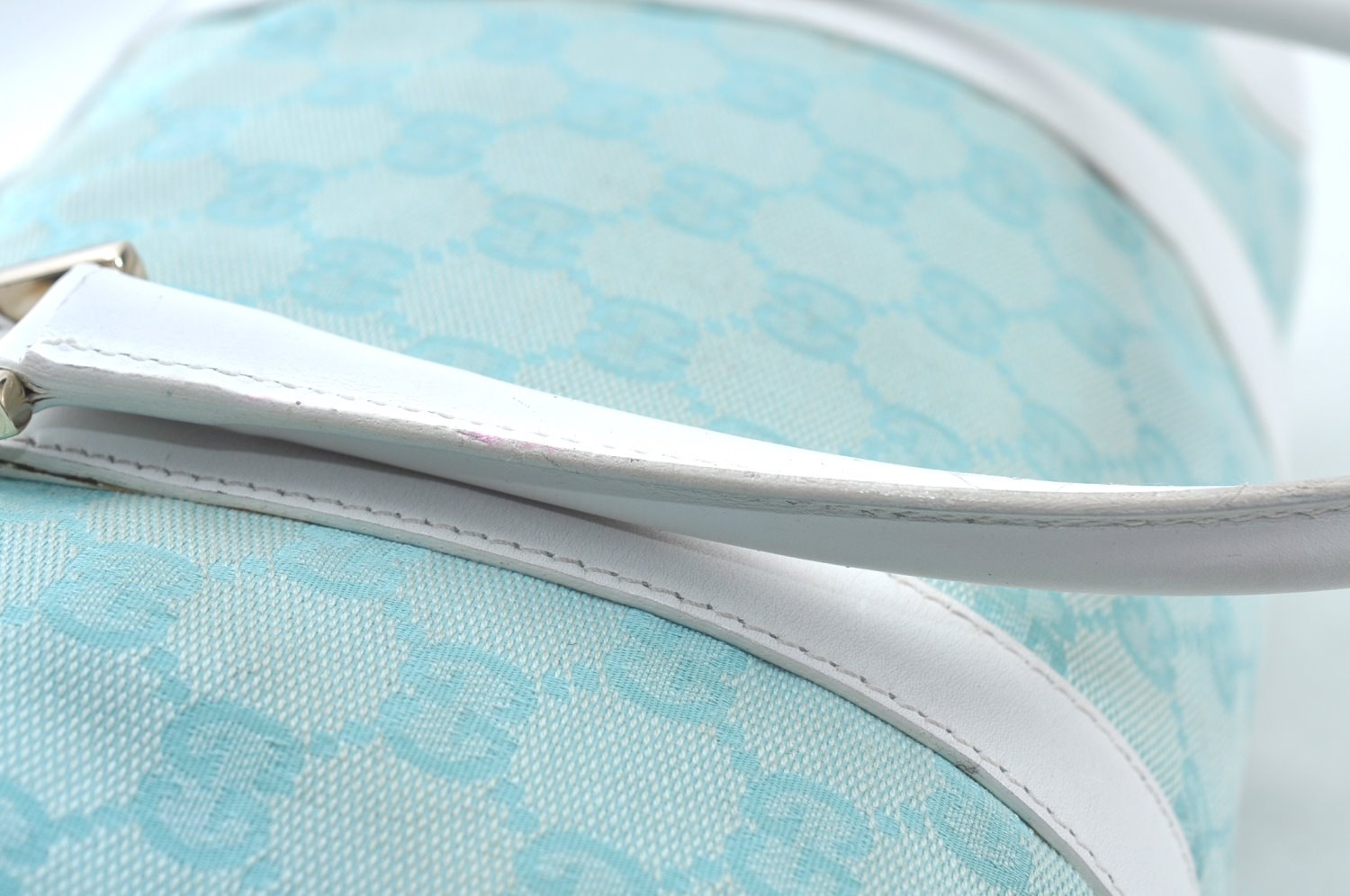 Authentic GUCCI Hand Boston Bag GG Canvas Leather 0000851 Light Blue 8059J