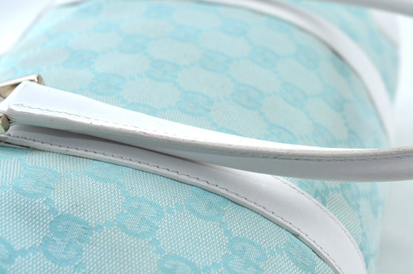 Authentic GUCCI Hand Boston Bag GG Canvas Leather 0000851 Light Blue 8059J