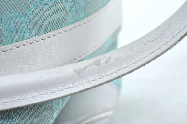 Authentic GUCCI Hand Boston Bag GG Canvas Leather 0000851 Light Blue 8059J