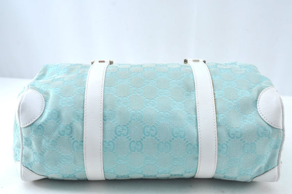 Authentic GUCCI Hand Boston Bag GG Canvas Leather 0000851 Light Blue 8059J