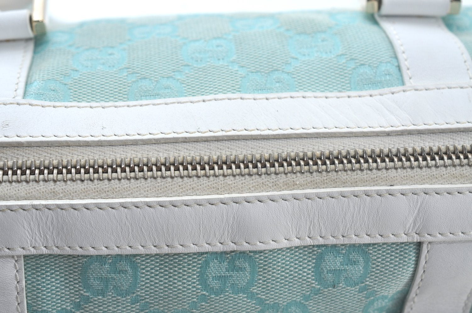 Authentic GUCCI Hand Boston Bag GG Canvas Leather 0000851 Light Blue 8059J