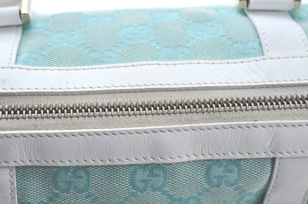Authentic GUCCI Hand Boston Bag GG Canvas Leather 0000851 Light Blue 8059J