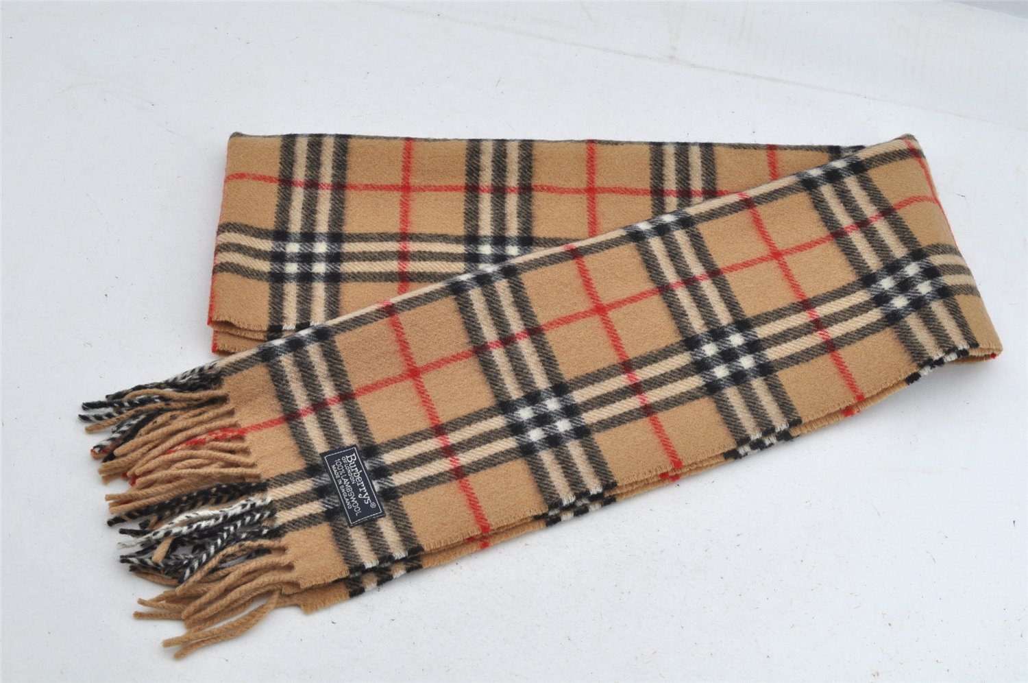 Authentic Burberrys Vintage Nova Check Wool Winter Scarf Stole Beige 8060I