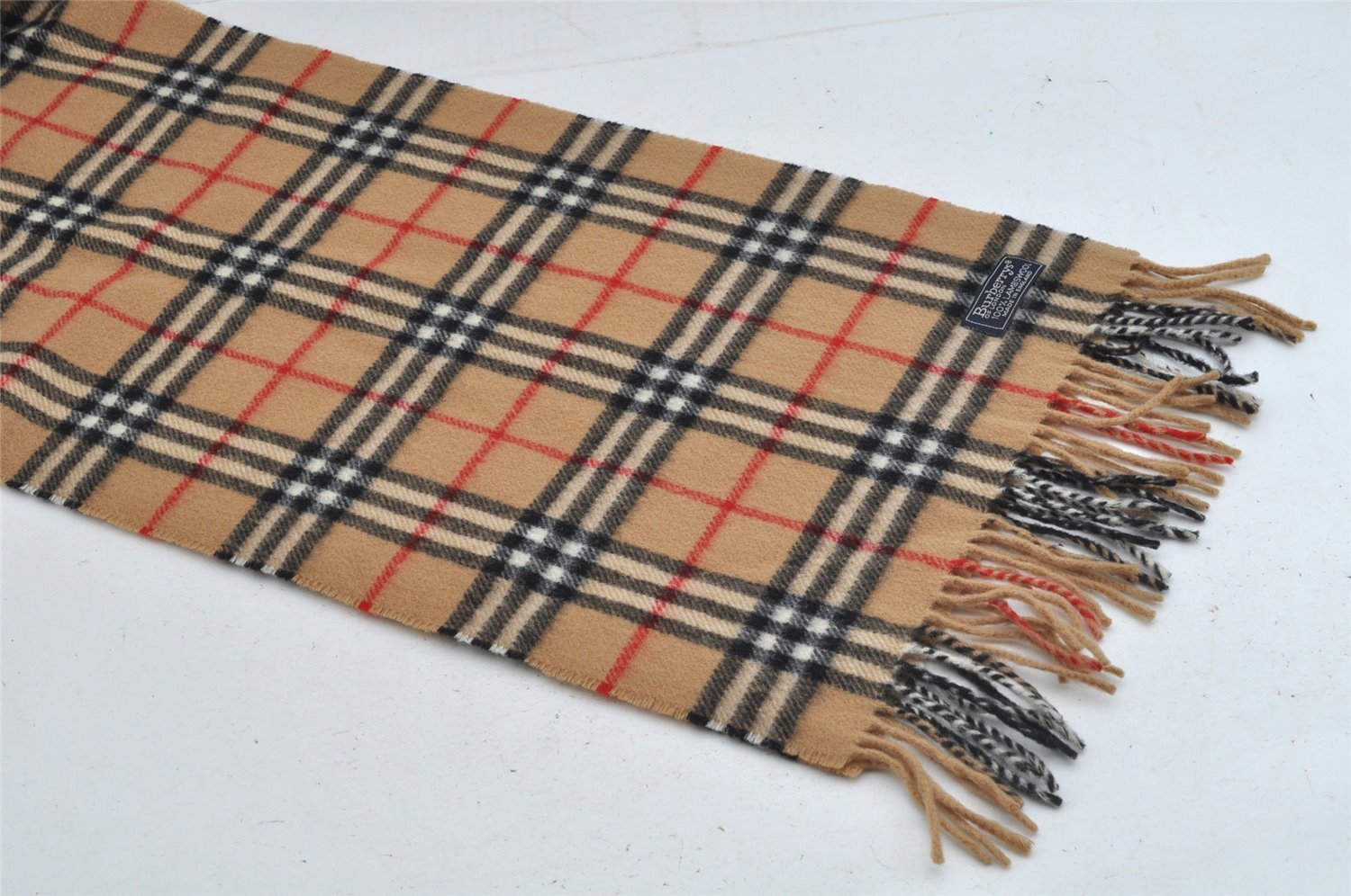 Authentic Burberrys Vintage Nova Check Wool Winter Scarf Stole Beige 8060I