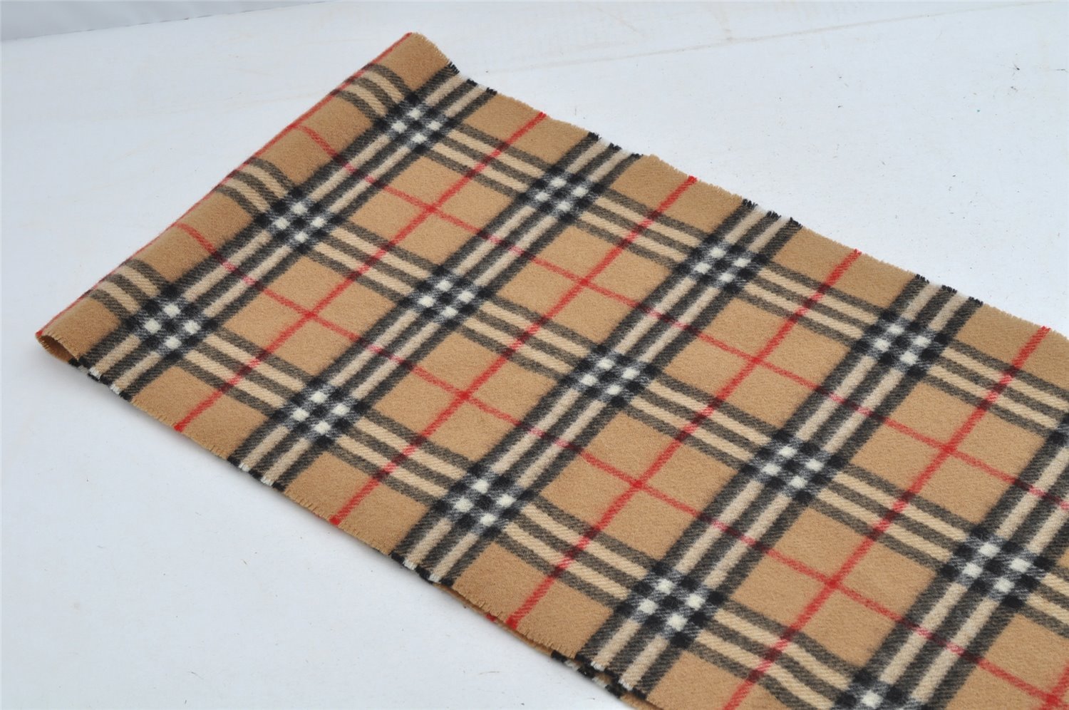 Authentic Burberrys Vintage Nova Check Wool Winter Scarf Stole Beige 8060I