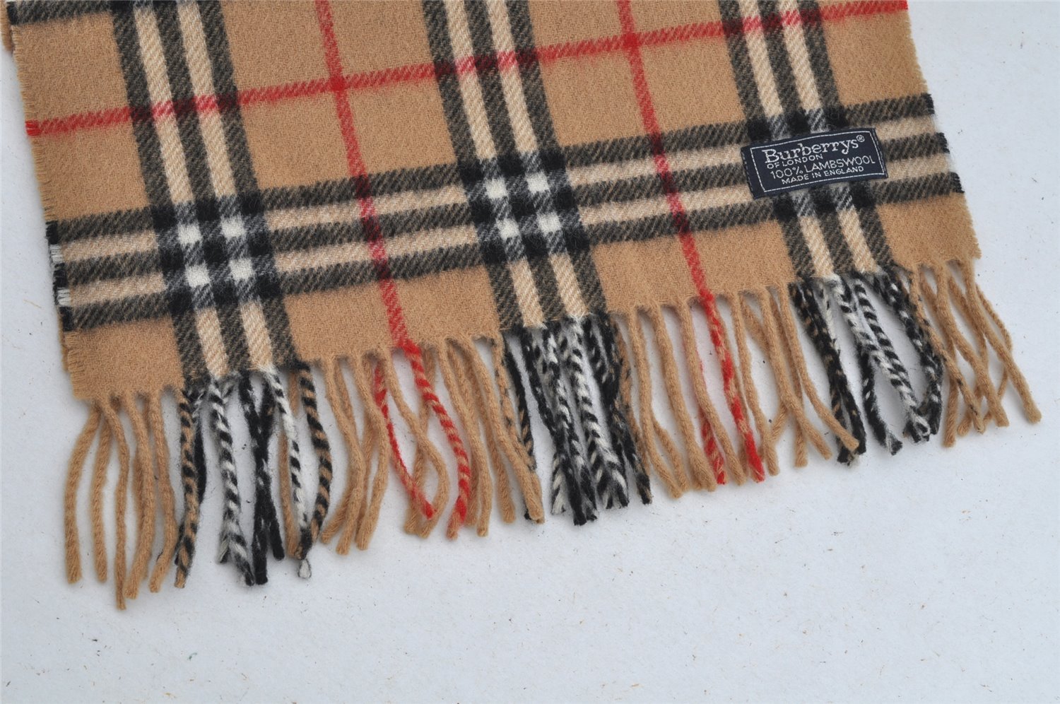 Authentic Burberrys Vintage Nova Check Wool Winter Scarf Stole Beige 8060I