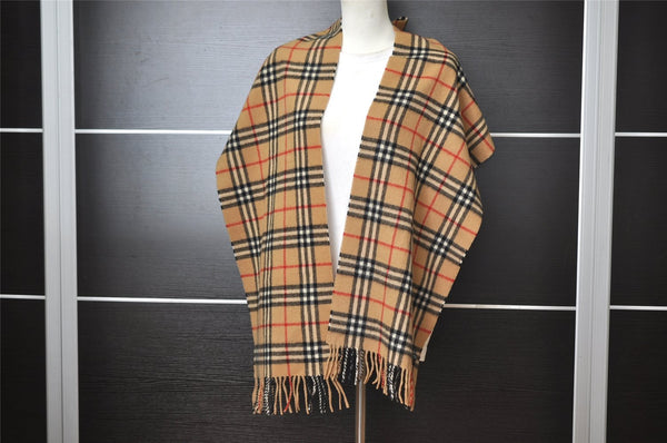 Authentic Burberrys Vintage Nova Check Wool Winter Scarf Stole Beige 8060I