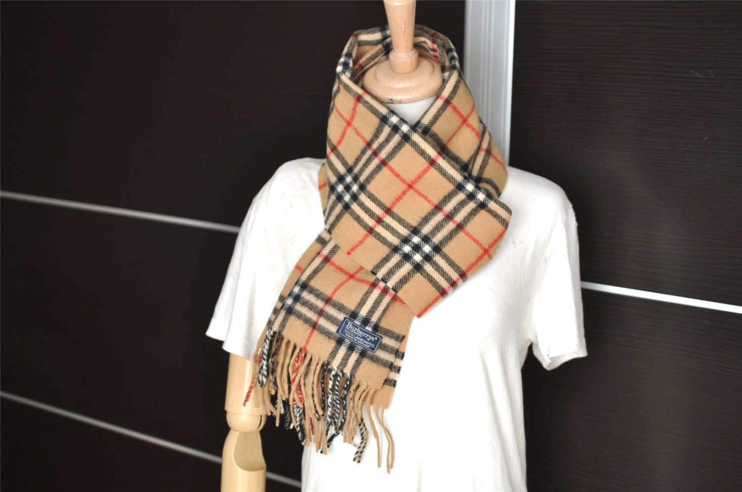 Authentic Burberrys Vintage Nova Check Wool Winter Scarf Stole Beige 8060I