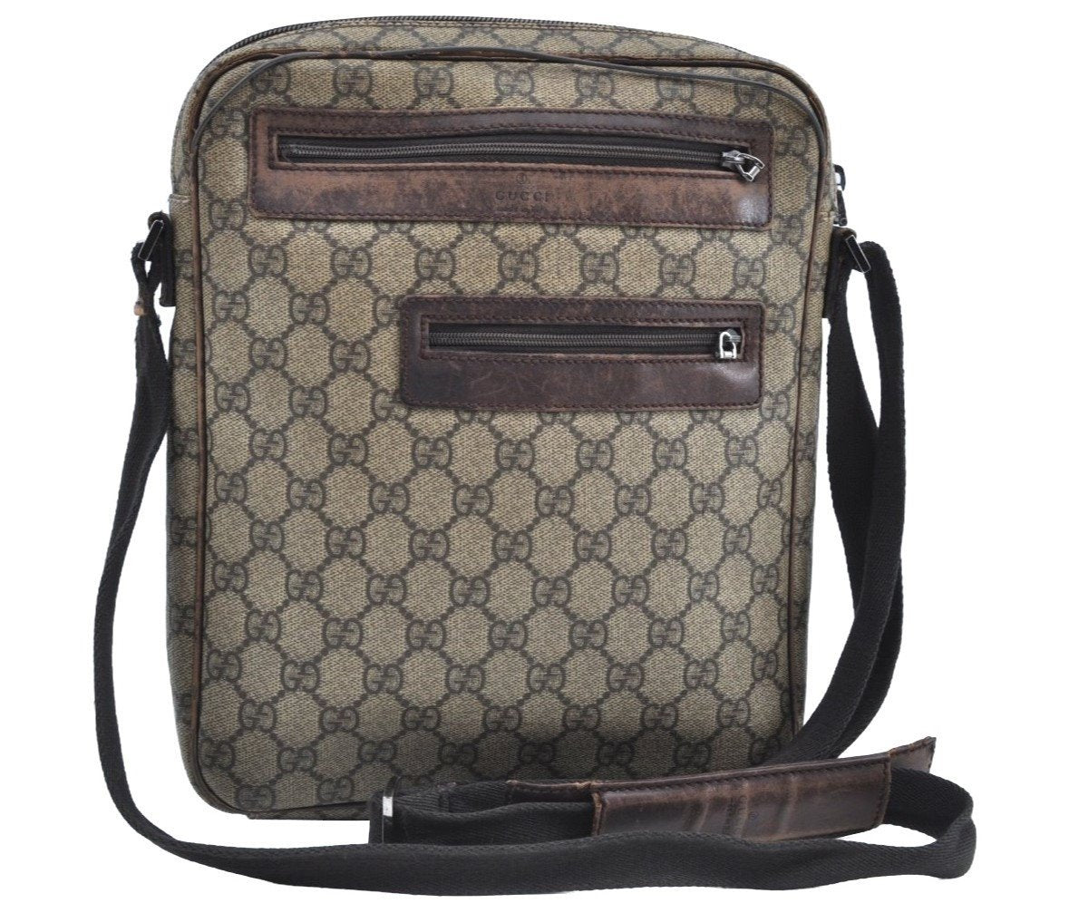 Authentic GUCCI Vintage Shoulder Cross Body Bag GG PVC Leather 92551 Brown 8061G