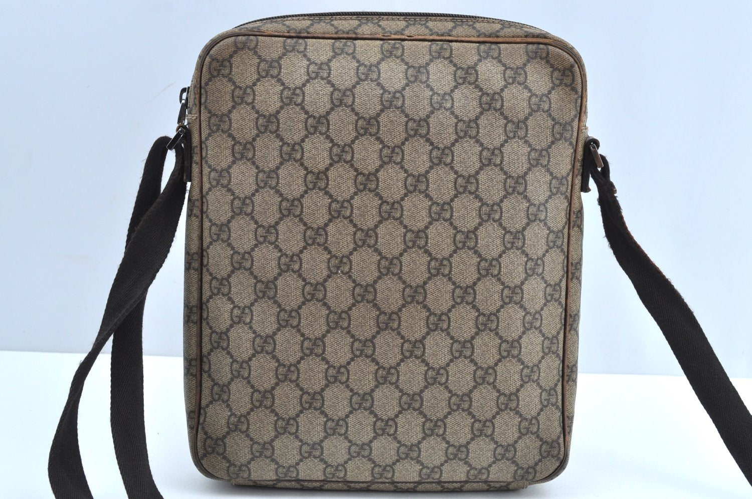 Authentic GUCCI Vintage Shoulder Cross Body Bag GG PVC Leather 92551 Brown 8061G