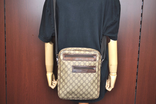 Authentic GUCCI Vintage Shoulder Cross Body Bag GG PVC Leather 92551 Brown 8061G