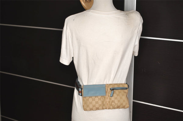 Authentic GUCCI Sherry Line Waist Body Bag GG Canvas Leather 162962 Beige 8061J