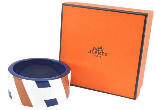 Authentic HERMES Biais H Logo Plastic Bangle Bracelet White Blue Box 8066I