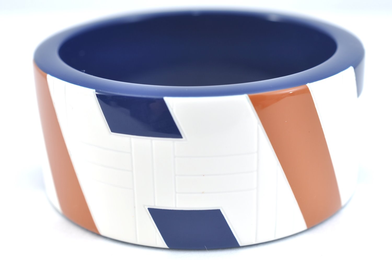 Authentic HERMES Biais H Logo Plastic Bangle Bracelet White Blue Box 8066I