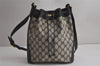 Authentic GUCCI Sherry Line Shoulder Drawstring Bag GG PVC Leather Navy 8066J
