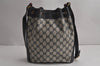 Authentic GUCCI Sherry Line Shoulder Drawstring Bag GG PVC Leather Navy 8066J