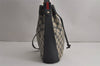 Authentic GUCCI Sherry Line Shoulder Drawstring Bag GG PVC Leather Navy 8066J