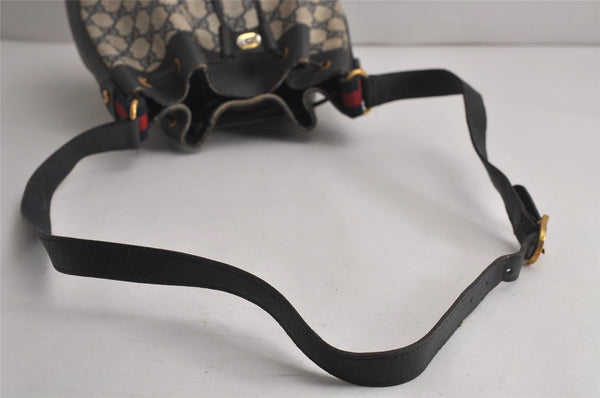 Authentic GUCCI Sherry Line Shoulder Drawstring Bag GG PVC Leather Navy 8066J