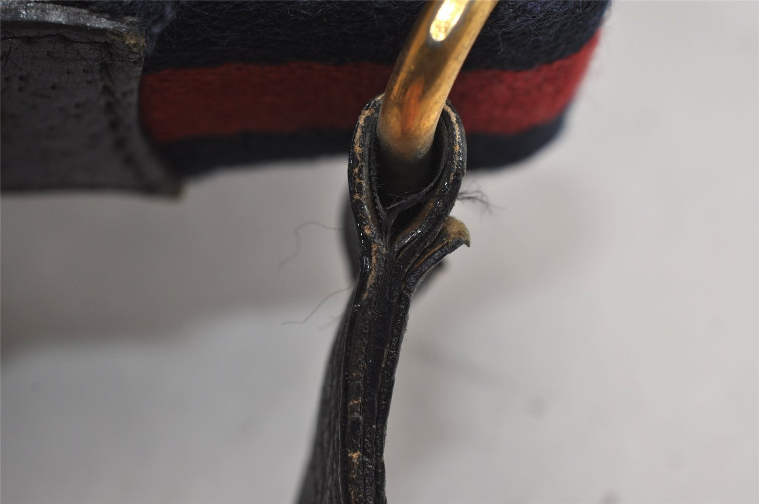 Authentic GUCCI Sherry Line Shoulder Drawstring Bag GG PVC Leather Navy 8066J
