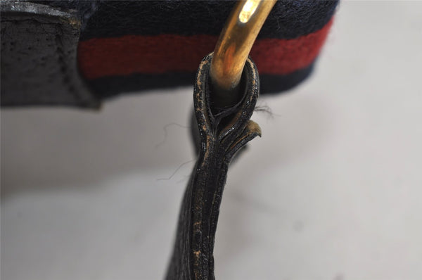 Authentic GUCCI Sherry Line Shoulder Drawstring Bag GG PVC Leather Navy 8066J