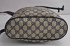 Authentic GUCCI Sherry Line Shoulder Drawstring Bag GG PVC Leather Navy 8066J